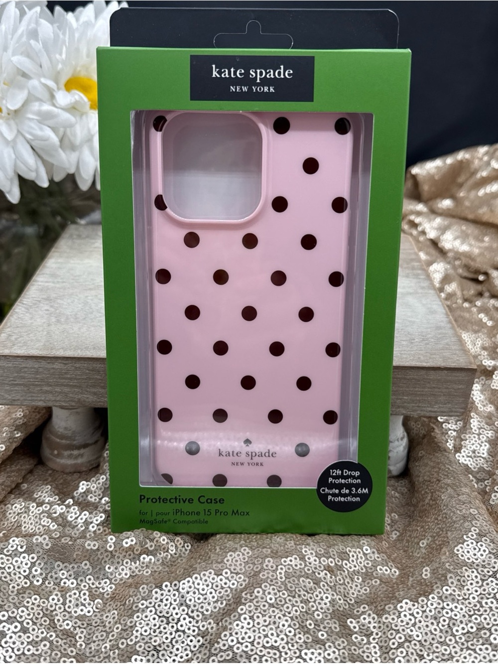 kate spade Pink with Black Polka Dot iPhone Case 15 pro max